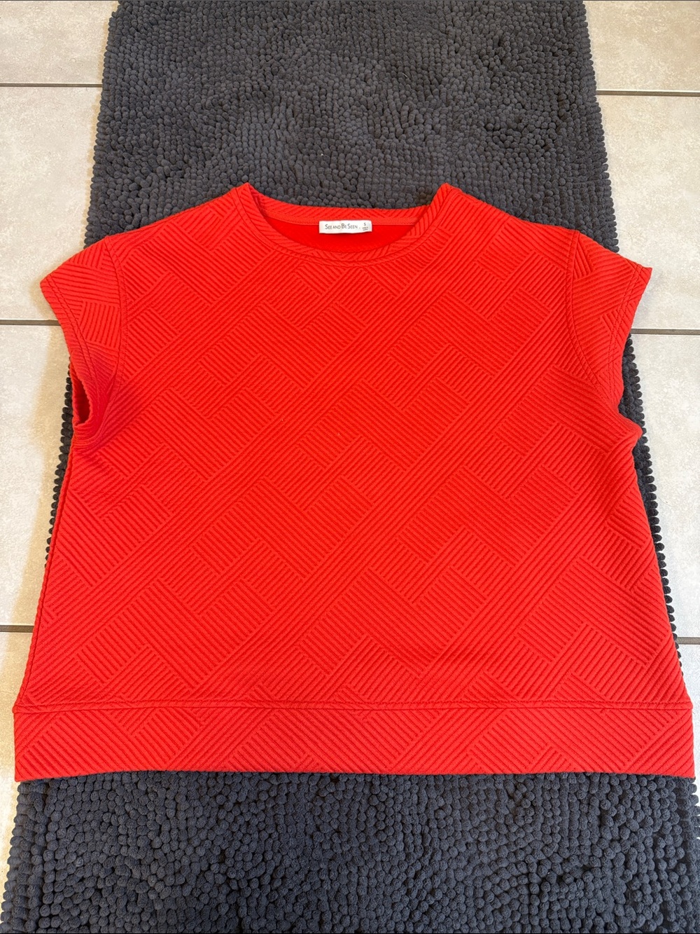Vibrant Orange Textured Short-Sleeve Top